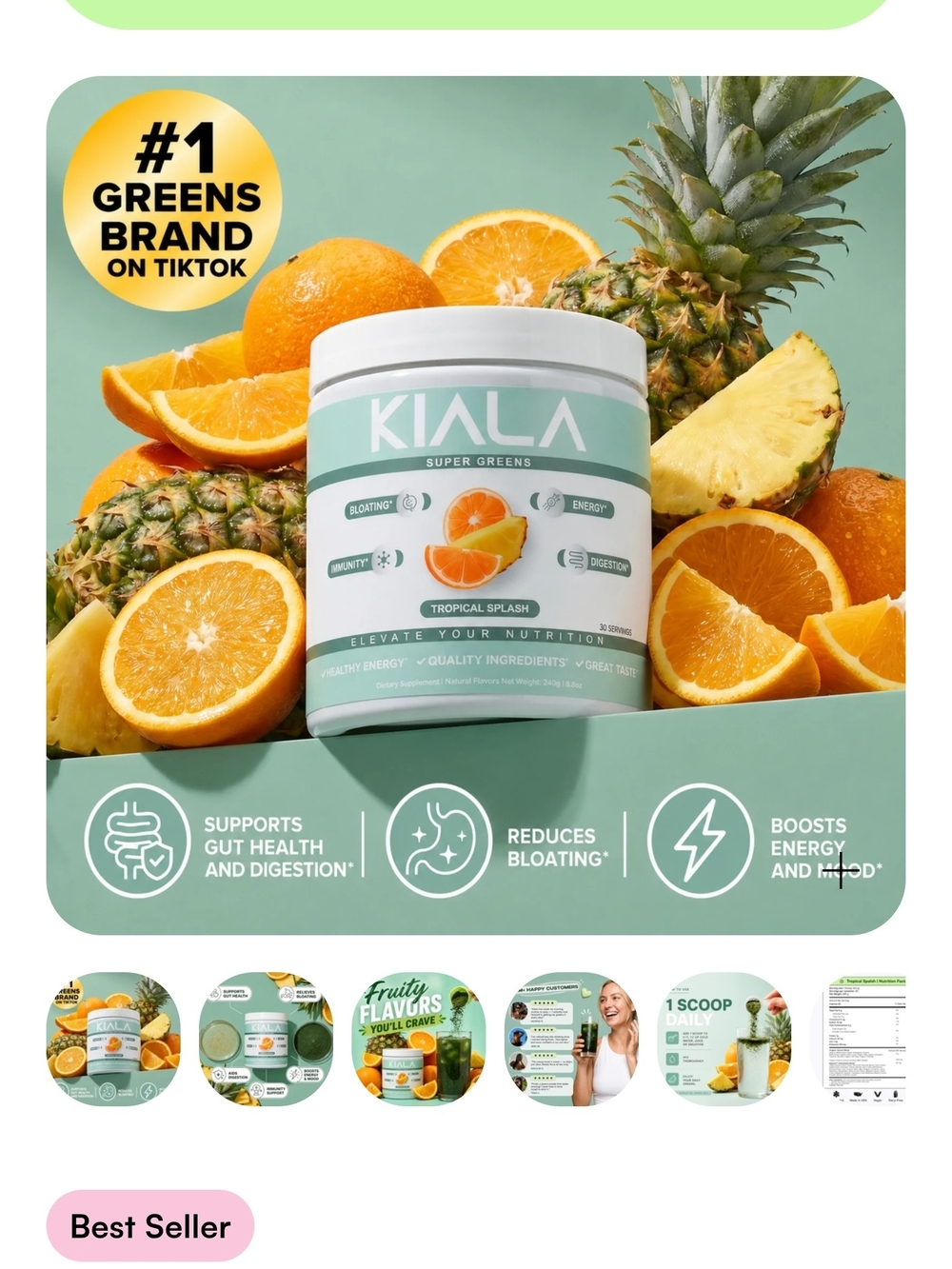 Unopened! NEW 2 Containers Of Kiala Super Greens - Tropical Splash